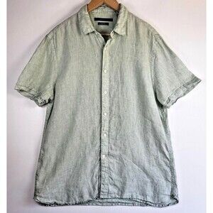 Perry Ellis Shirt Mens Large Linen Short Sleeve Button Up Casual
